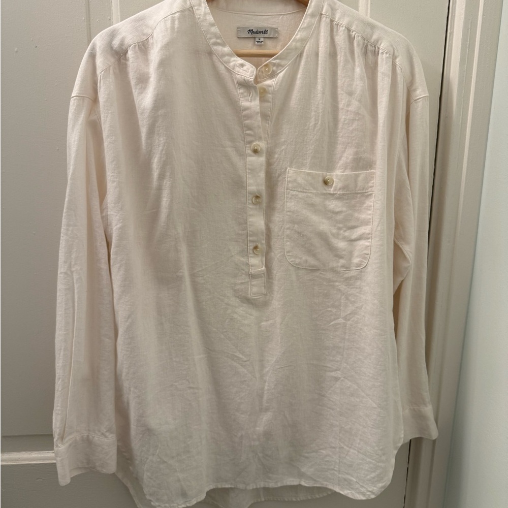 Madewell Wimen’s Cream Casual Tunic Popover Shirt Relaxed Fit M